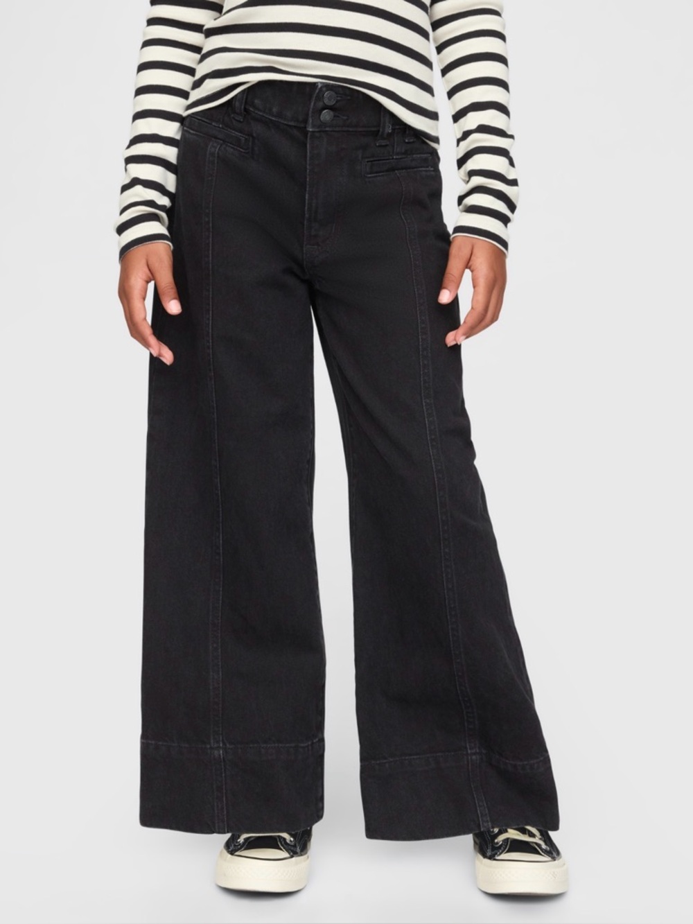 Kids Black Hight Rice Stride Wide-Leg Jeans - Leg Ankle